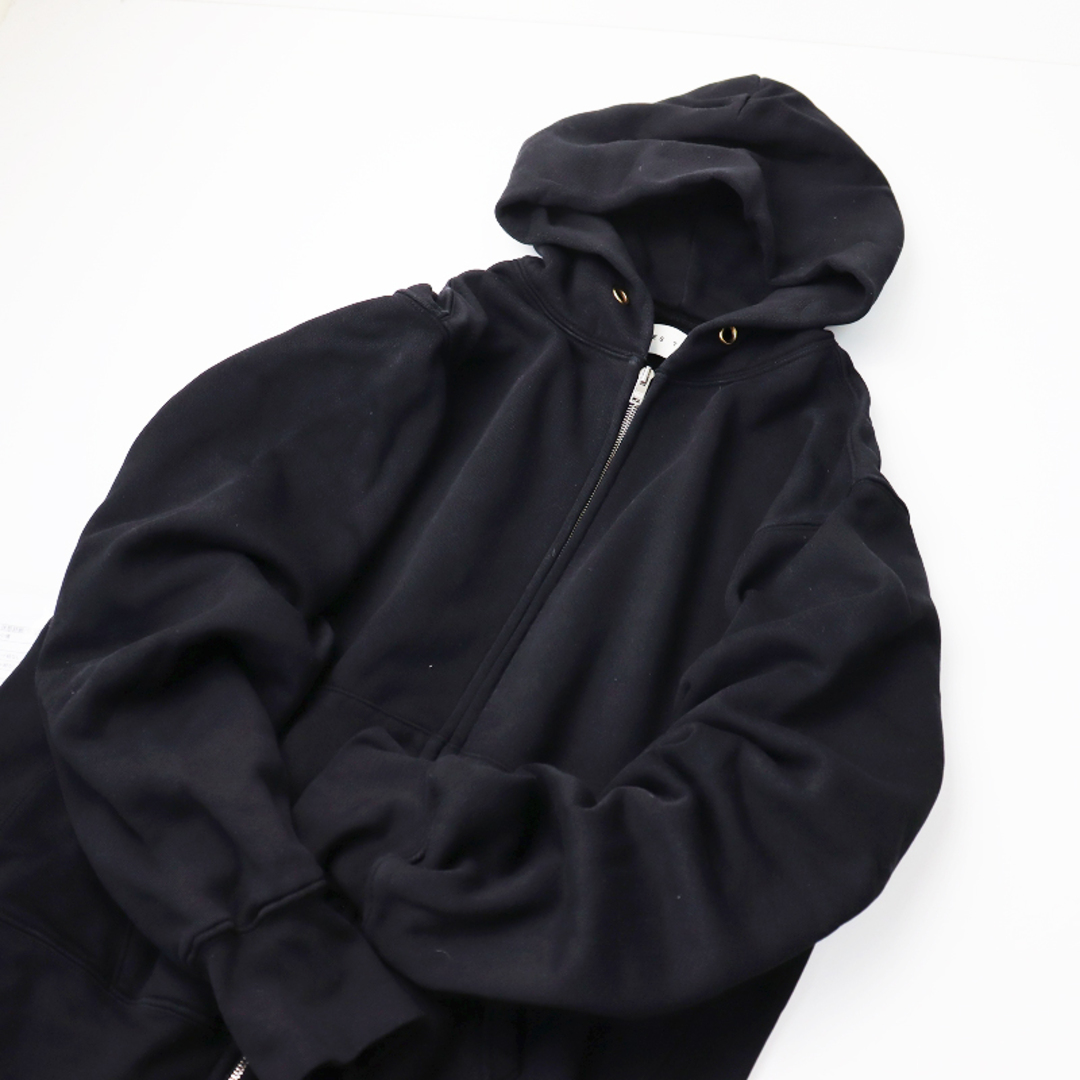 美品 レスティエン LES TIEN Cropped Zip Hoodie M/ブラック ジップアップフーディー パーカー ririジップ 裏起毛 メンズ【2400013527170】