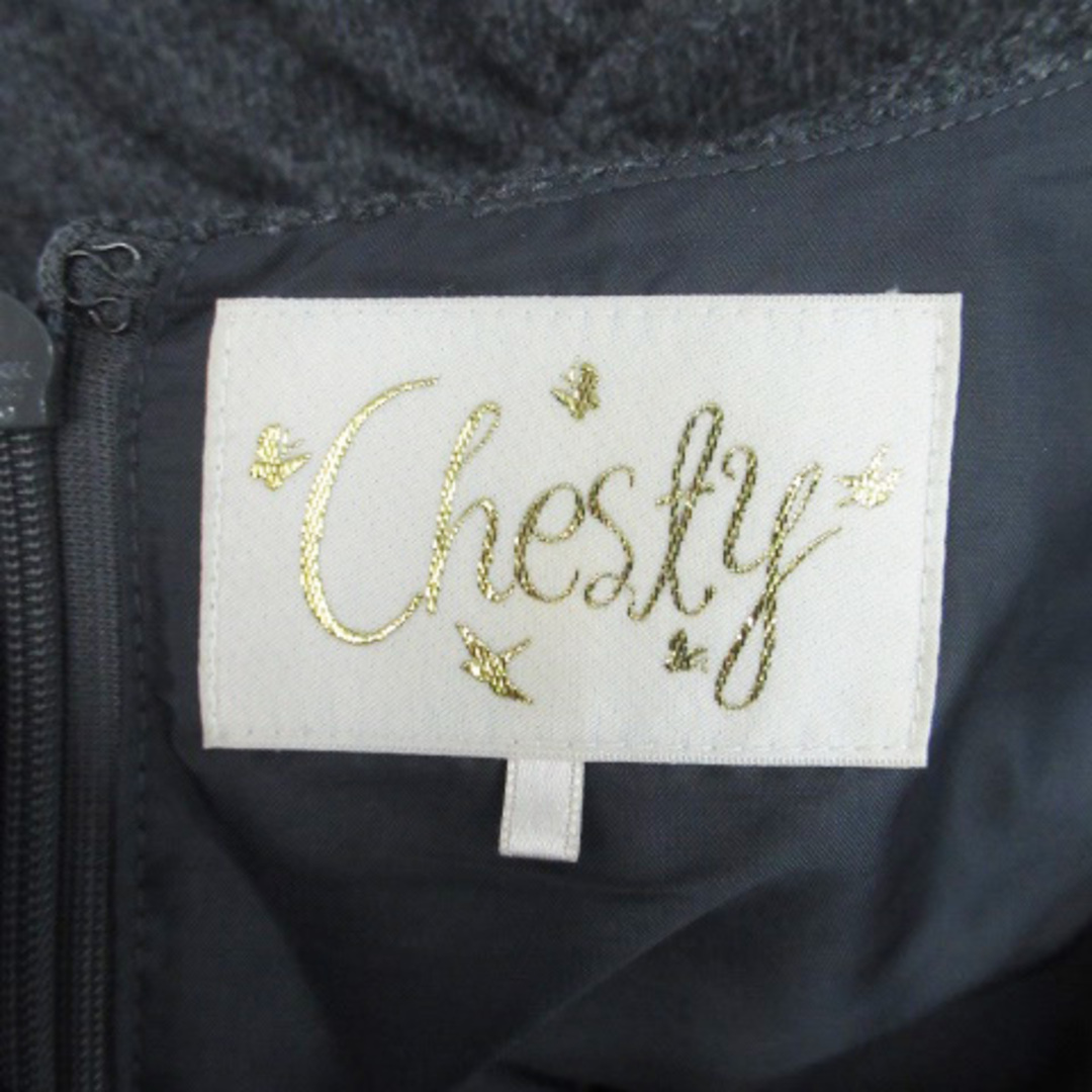 Chesty(チェスティ)のチェスティ ワンピース ノースリーブ ミニ丈 花柄 ウール 0 チャコールグレー レディースのワンピース(ミニワンピース)の商品写真