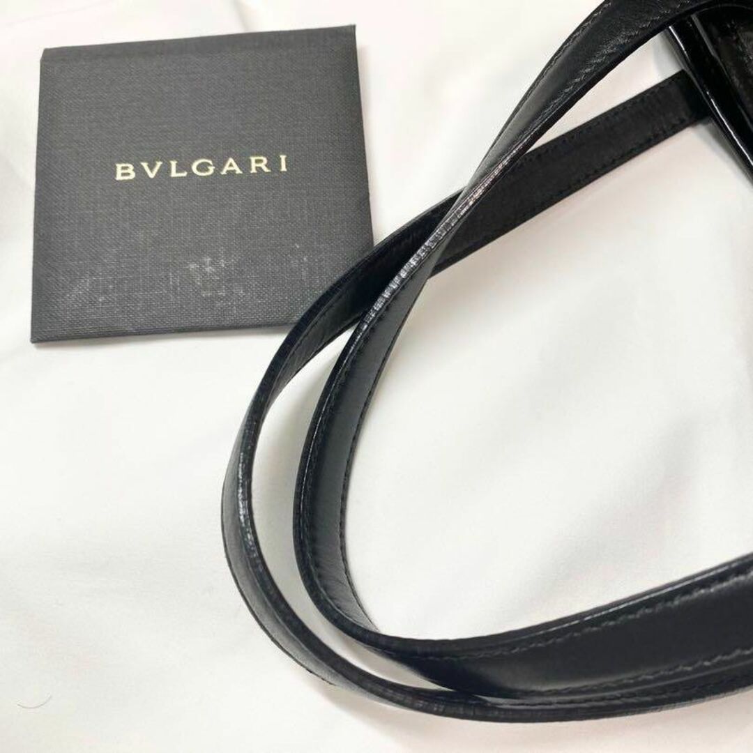 BVLGARI　ブルガリ　ソティリオ　エナメルレザー　トートバッグ　ブラック