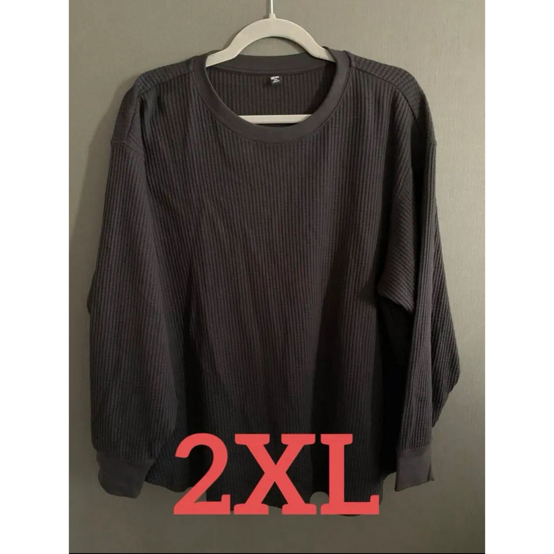 UNIQLO(ユニクロ)のユニクロ　ワッフルクルーネックＴ（長袖）　2XL  09 BLACK レディースのトップス(カットソー(長袖/七分))の商品写真