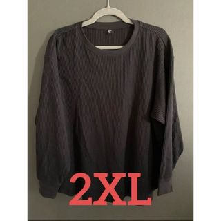 ユニクロ(UNIQLO)のユニクロ　ワッフルクルーネックＴ（長袖）　2XL  09 BLACK(カットソー(長袖/七分))