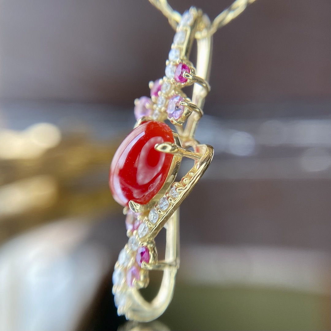天然無処理 本赤珊瑚(コーラル)ダイヤモンド コランダム 計1.20ct K18