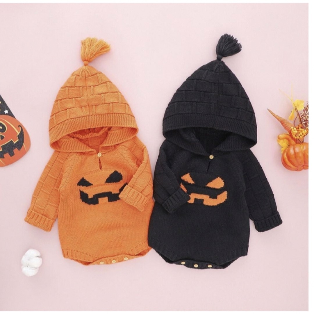 ハロウィン ベビー ニット かぼちゃ ロンパース 60サイズ キッズ/ベビー/マタニティのベビー服(~85cm)(ロンパース)の商品写真