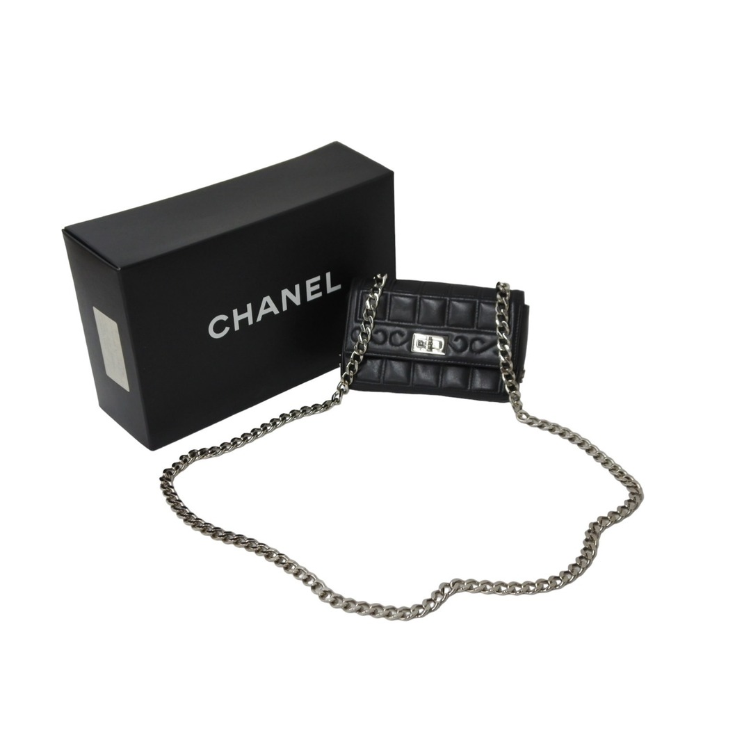 CHANEL シャネル 2.55チョコバーチェーンミニショルダーバッグ ラムスキン 6番台 ブラック シルバー金具 美品  54822