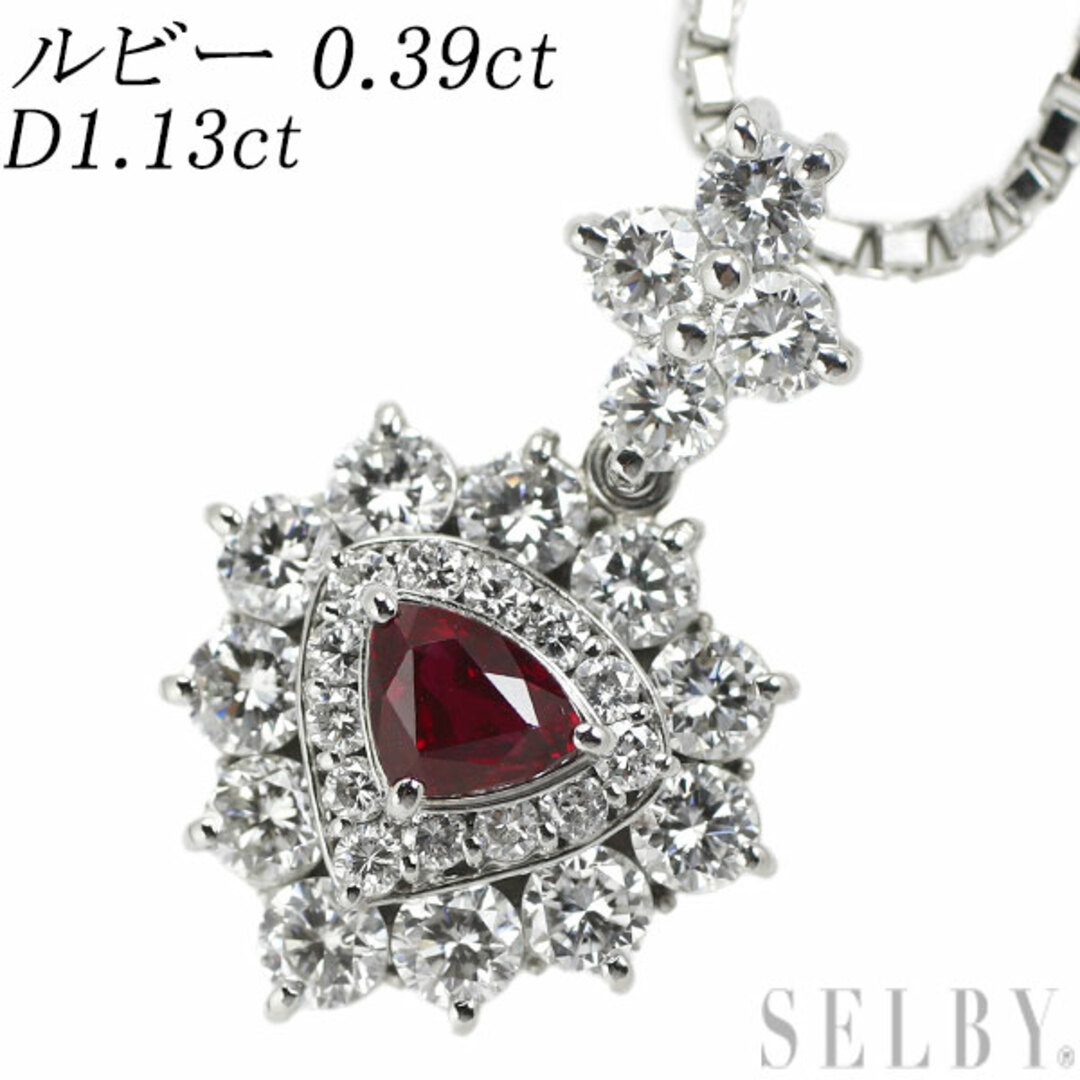 Pt900/ Pt850 ルビー ダイヤモンド ペンダントネックレス 0.39ct D1.13ct