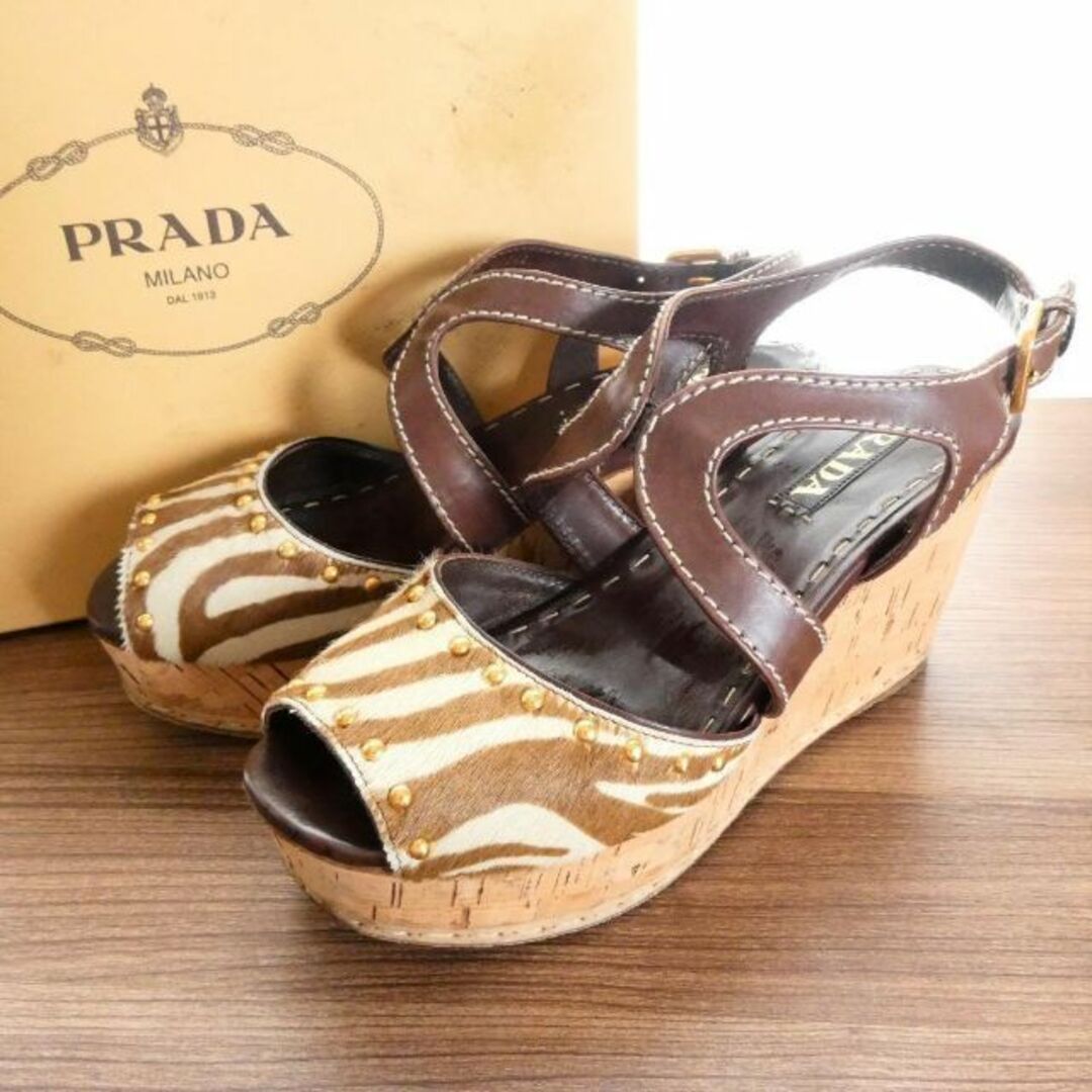 プラダ PRADA サンダル ウェッジソール 34.5 22.5cm 茶