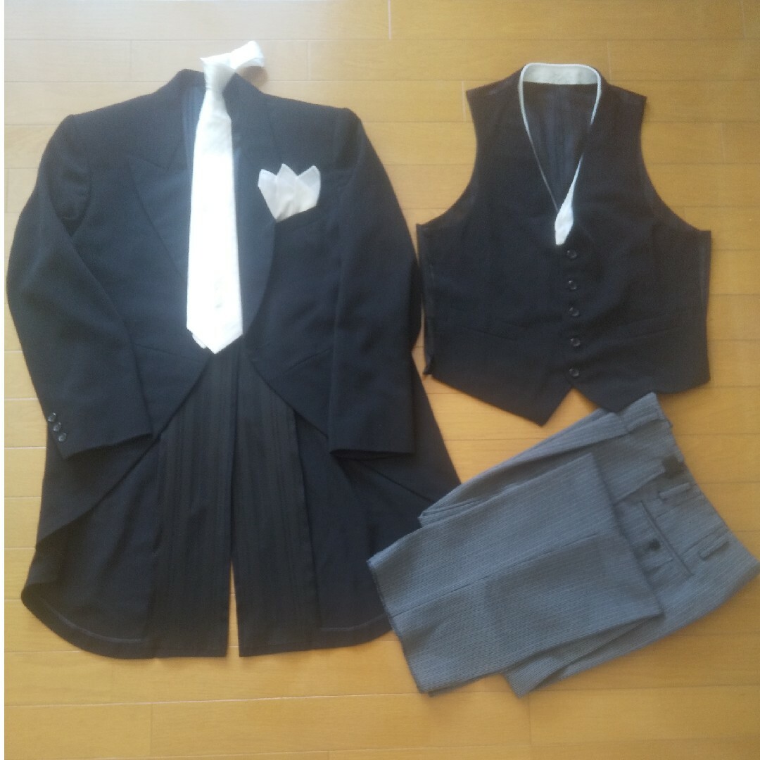 【美品フルセップ】モーニングスーツコートセットアップ結婚式父親用燕尾服タキシード