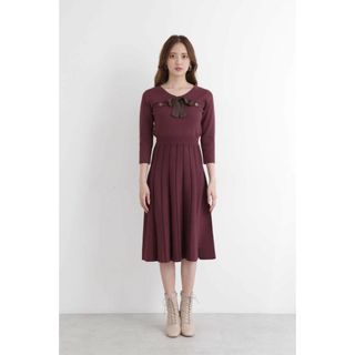 ジルバイジルスチュアート(JILL by JILLSTUART)のJillbyjillstuart シフォンタイニットワンピース ボルドー(ひざ丈ワンピース)