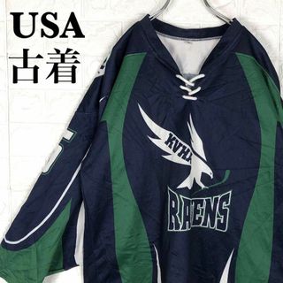 TACKLA アメリカ古着 両面デザイン ゲームシャツ バックデカロゴ ホッケー(Tシャツ/カットソー(七分/長袖))