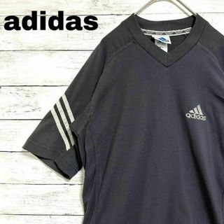 アディダス(adidas)の38L 90s アディダス 半袖Tシャツ Vネック 刺繍ロゴ スリーライン(Tシャツ/カットソー(半袖/袖なし))