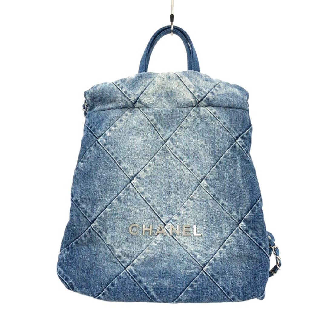 シャネル CHANEL CHANEL22 バックパック AS3859 ブルー シルバー金具 デニム レディース リュック・デイパック