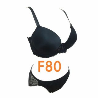 F80/Ｌ・ブラック　モールドカップ シームレスTシャツブラジャー＆ショーツ (ブラ&ショーツセット)