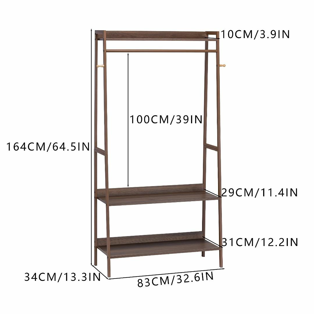 【色: ブラウン】DEILALY ハンガーラック 組み立て式 クローゼット 洋服 5