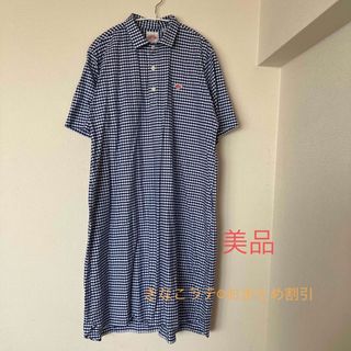 ダントン(DANTON)の【美品】ダントン　シャツワンピース　紺×白(ひざ丈ワンピース)