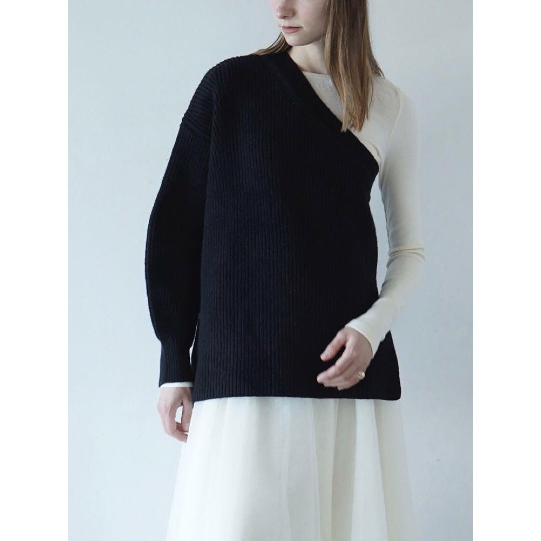 ONE SHOULDER WIDE KNIT TOPS ブラック