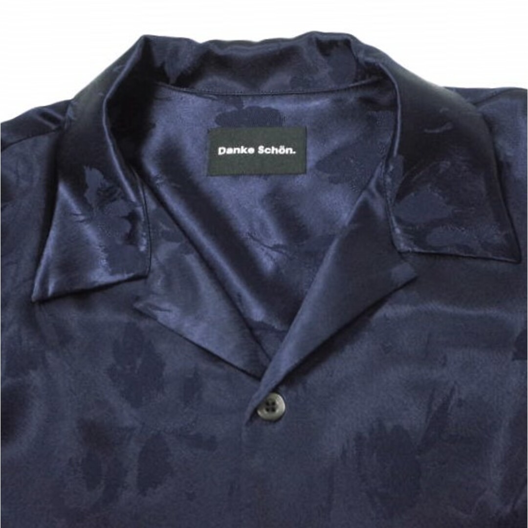 Danke Schon ダンケシェーン 23SS 日本製 Hammer Satin Flower Shirt フラワー刺繍 サテンオープンカラーシャツ Free ネイビー 長袖 開襟 オーガン トップス【Danke Schon】