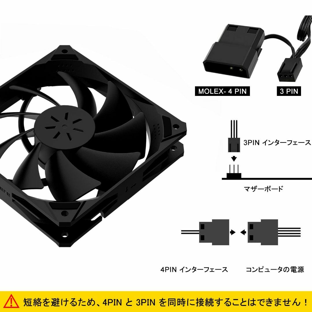 【スタイル:黒-3本】Novonest PCケースファン 120mm 高性能 静 4