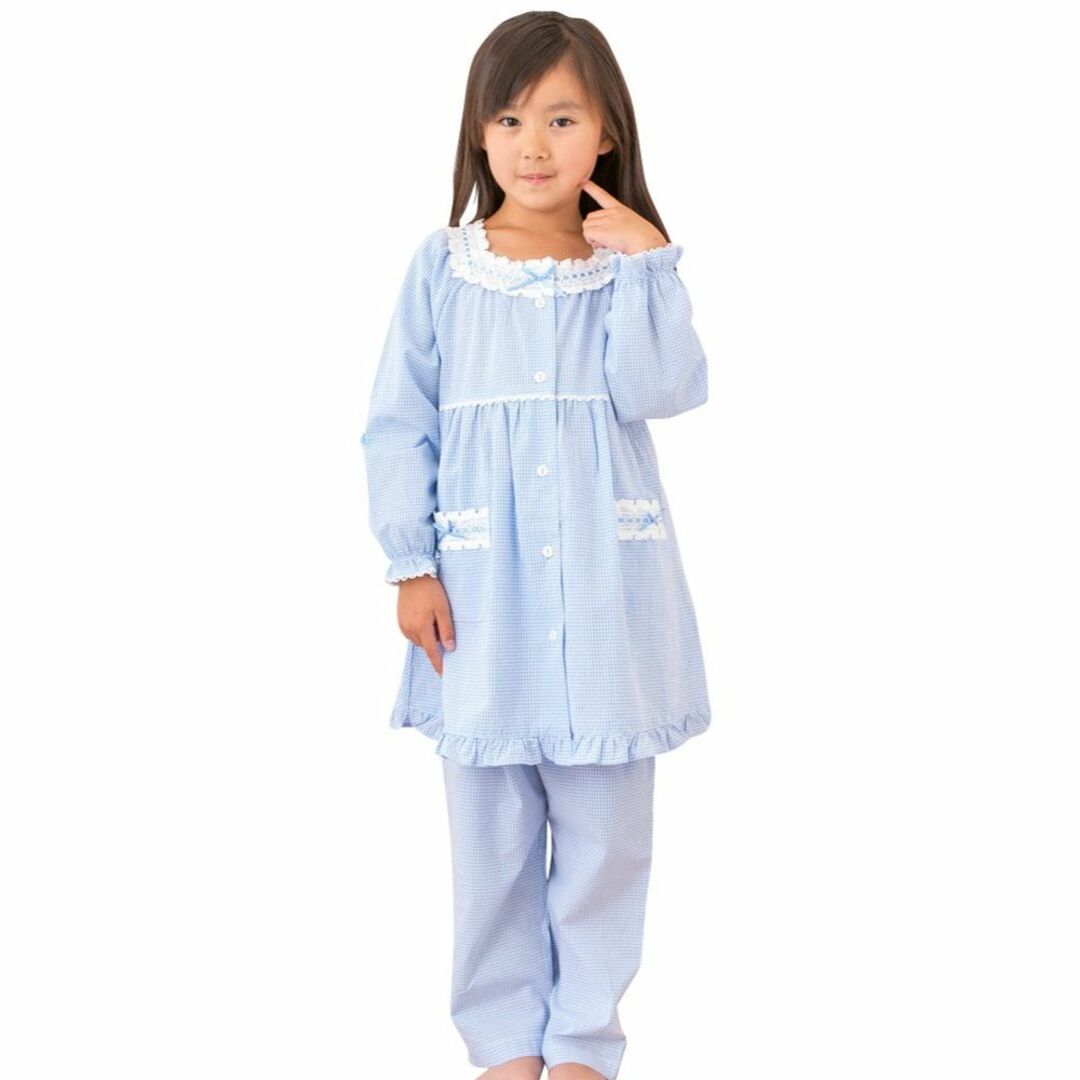 ケーズアイ 子供パジャマ女児用 綿100％ニット地ドット 前開きパジャマ 長袖・