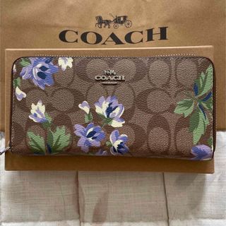 コーチ(COACH)のCOACH  コーチ 長財布 シグネチャー ブラウン  花柄 パープル(財布)