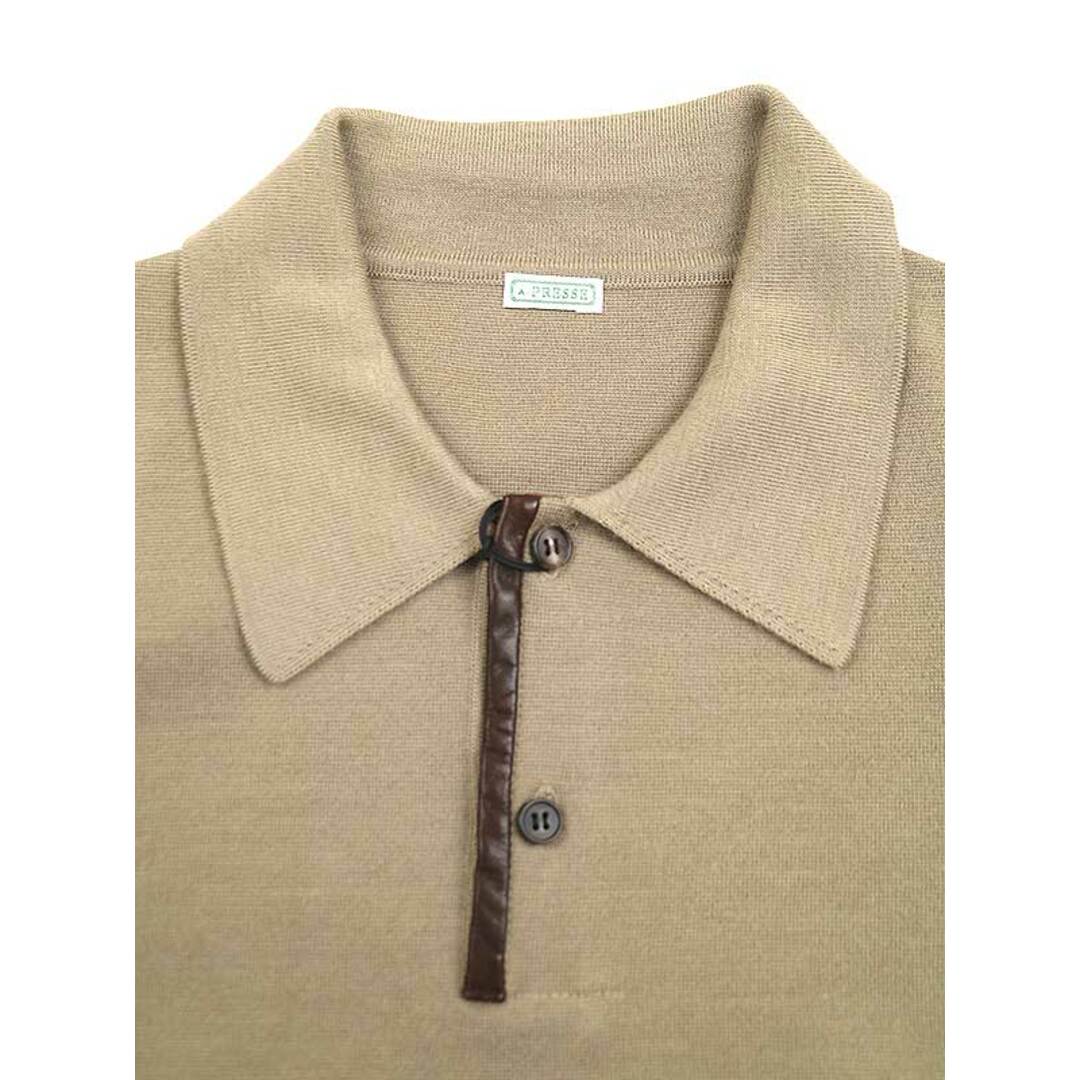 A.PRESSE ア プレッセ 22AW Cashmere Knit L/S Polo レザーパイピングカシミヤニットポロシャツ ベージュ 3 メンズのトップス(ポロシャツ)の商品写真