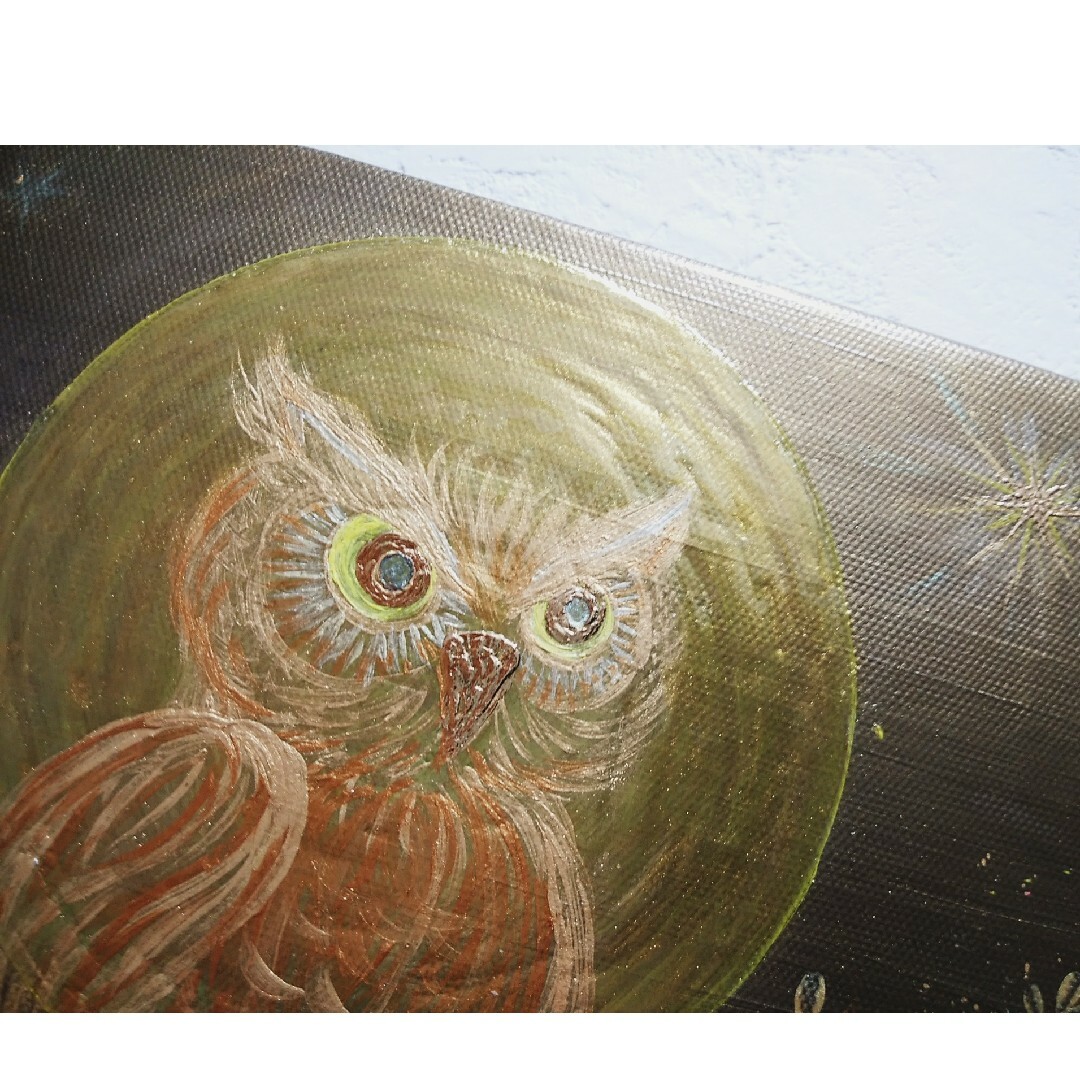 風水開運絵画☆金満月金福朗～星光樹～一番星フクロウ　金運学業　順風満帆　出世当選 5