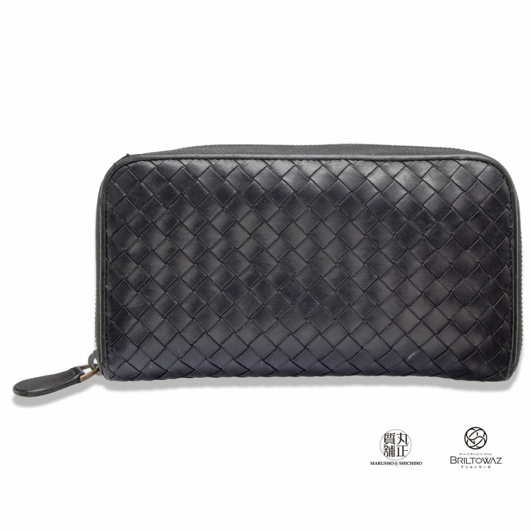 Bottega Veneta(ボッテガヴェネタ)のボッテガヴェネタ イントレチャート ラウンドジップウォレット ブラック 114076 長財布 カーフスキン レザー メンズ Bottegaveneta USED【中古】【丸正質舗】【質屋】【ブリルトワーゼ】(M211826e) レディースのファッション小物(財布)の商品写真