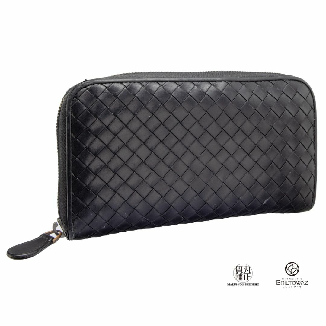 Bottega Veneta(ボッテガヴェネタ)のボッテガヴェネタ イントレチャート ラウンドジップウォレット ブラック 114076 長財布 カーフスキン レザー メンズ Bottegaveneta USED【中古】【丸正質舗】【質屋】【ブリルトワーゼ】(M211826e) レディースのファッション小物(財布)の商品写真