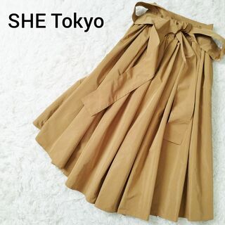 SHE Tokyo シートーキョー バックリボンスカート ヘムフレア 34 - ひざ