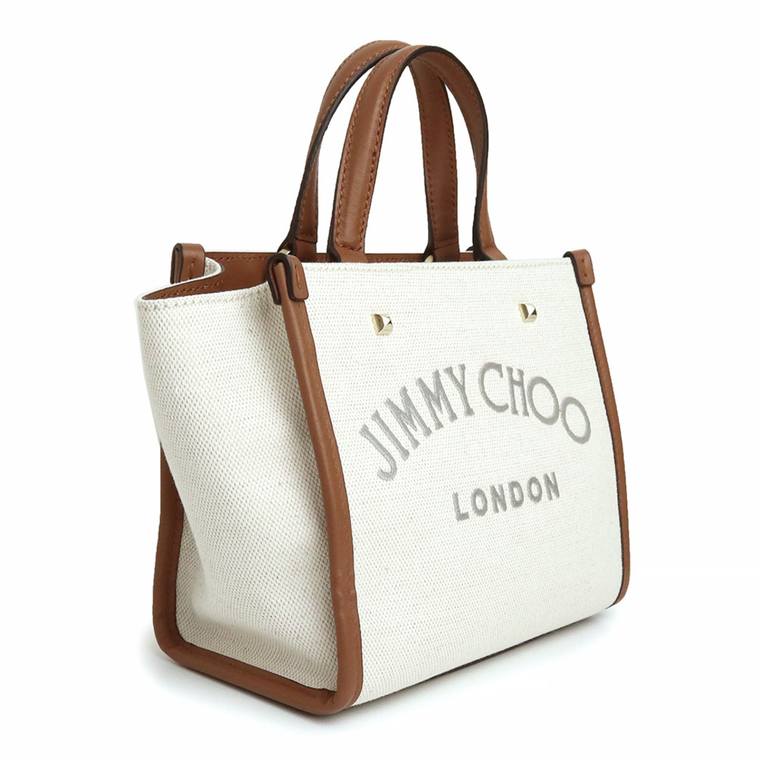 ジミーチュウ JIMMY CHOO Avenue Tote S アべニュートート 2WAY ショルダー ハンドバッグ 斜め掛け カーフスキン レザー  リサイクルコットンキャンバス ナチュラル ダークタン ホワイト ブラウン 白 茶 ゴールド金具 VARENNETOTEBAGSRBJ JIMMY ...