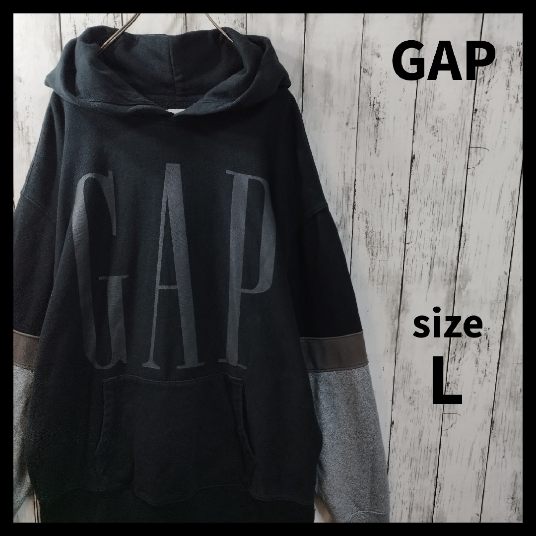 【GAP】ビッグロゴプリントプルオーバーパーカー　ツートンカラー　切替　秋冬