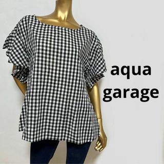 アクアガレージ(aquagarage)の【3159】aqua garage ギンガムチェック柄 フレア トップス(シャツ/ブラウス(半袖/袖なし))