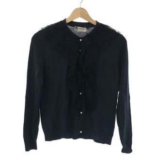 ランバン(LANVIN)のLANVIN ランバン レースコンビパールボタンニットカーディガン ネイビー XS(カーディガン)