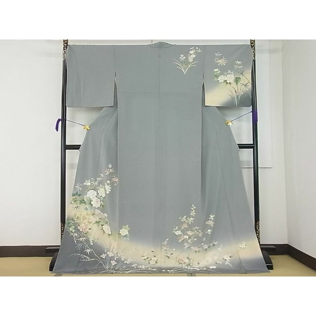 平和屋1■極上　訪問着　刺繍　草花文　暈し染め　パールトーン加工　逸品　未使用3s20567