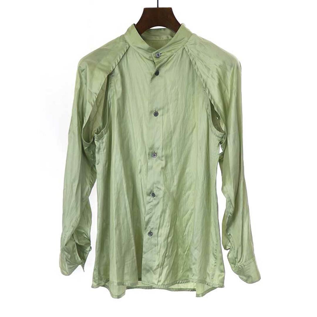 ISSEY MIYAKE イッセイミヤケ 22AW LUSTER SHIRT スタンドカラー サテンシャツ グリーン 2