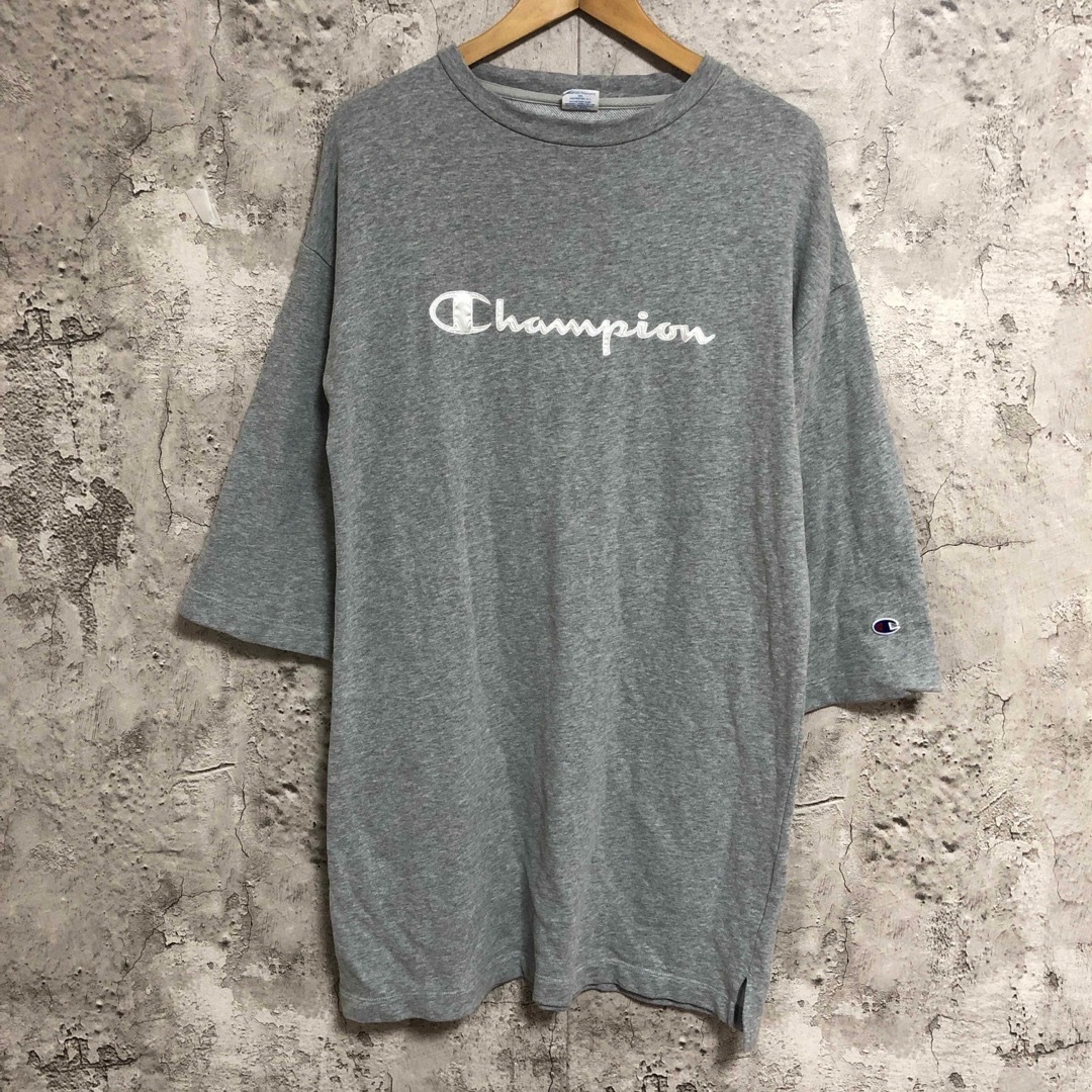 Champion(チャンピオン)のチャンピオン Tシャツワンピース ひざ丈 7分袖 ロゴ刺繍 M グレー レディースのワンピース(ひざ丈ワンピース)の商品写真