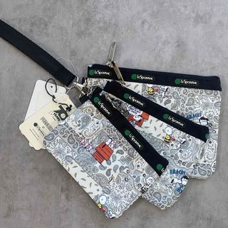 レスポートサック(LeSportsac)の[新品] レスポートサック　スヌーピー　3連ポーチ　グレー　トラベルポーチ(ポーチ)