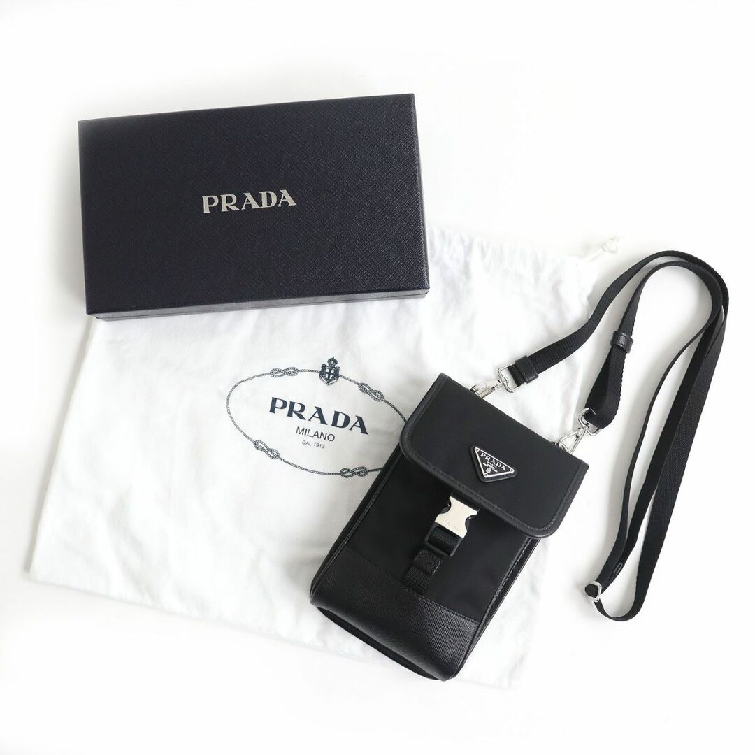 プラダ PRADA フォンケース 2ZH109 ロゴプレート スマホケース ショルダーバッグ ナイロン ブラック