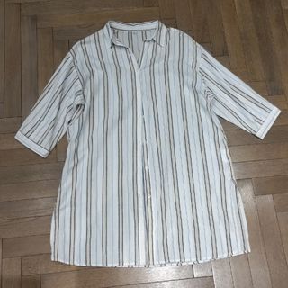 ロングシャツ　七分袖　ストライプ(シャツ/ブラウス(長袖/七分))