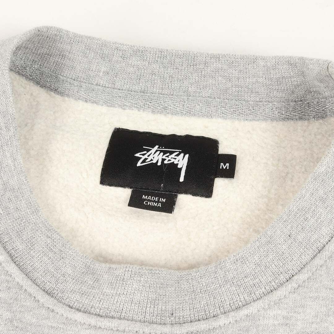 STUSSY ステューシー スウェット サイズ:M ナイロン切替し クルーネック スウェットシャツ ヘザーグレー レッド トップス トレーナー  【メンズ】【中古】