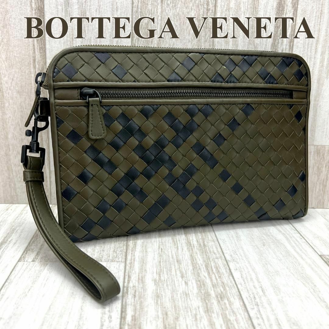 Bottega Veneta(ボッテガヴェネタ)のボッテガヴェネタ クラッチバッグ セカンドバッグ イントレチャート グリーン メンズのバッグ(セカンドバッグ/クラッチバッグ)の商品写真