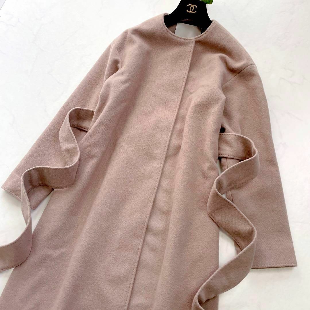 【ESTNATION】大人カラー*ノーカラーベルテッドコート ロング丈 38