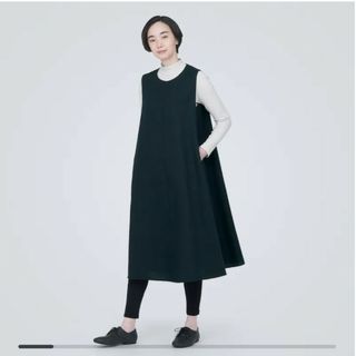 ムジルシリョウヒン(MUJI (無印良品))のかんたさん無印起毛 ジャンパースカートカラー　ダークブラウンネイビー(ロングワンピース/マキシワンピース)