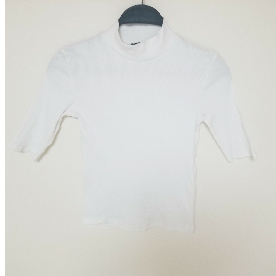 ZARA　ハイネック　5分丈　Tシャツ　トップス　ホワイト | フリマアプリ ラクマ