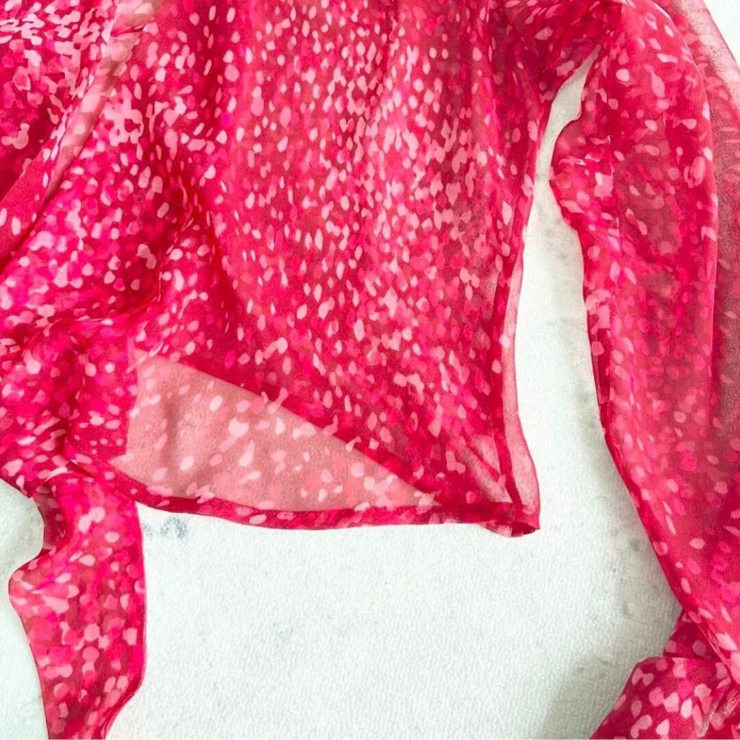 【アニエスベー】美品 フランス製 長袖 総柄 羽織シアーシャツ ブラウス ピンク