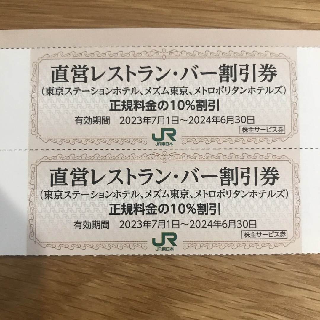 JR(ジェイアール)のJR東日本株主優待　レストラン割引券　2枚 チケットの優待券/割引券(レストラン/食事券)の商品写真