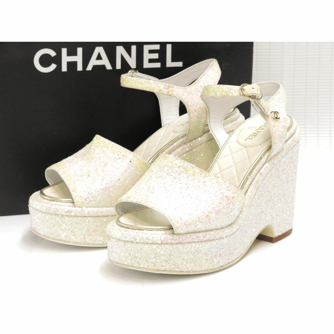 シャネル　ラメ　サンダル　size 36C　白ピンク系　CHANEL　18671821