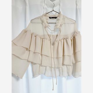 ザラ(ZARA)のZara フリンジ　シースルー　オーガンジー　トップス(シャツ/ブラウス(長袖/七分))