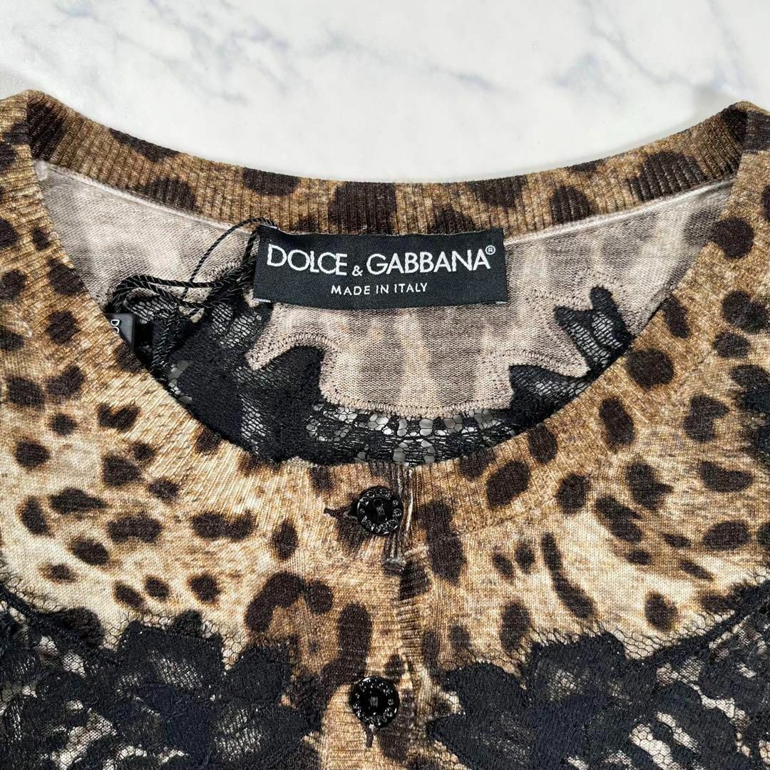 未使用 DOLCE&GABBANA レオパード柄 花柄レース切り替えカーディガン