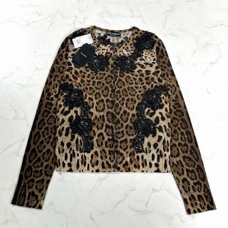 美品 ドルチェアンドガッバーナ レオパード カシミヤニットカーディガン レディース 茶系 40 DGボタン DOLCE&GABBANA