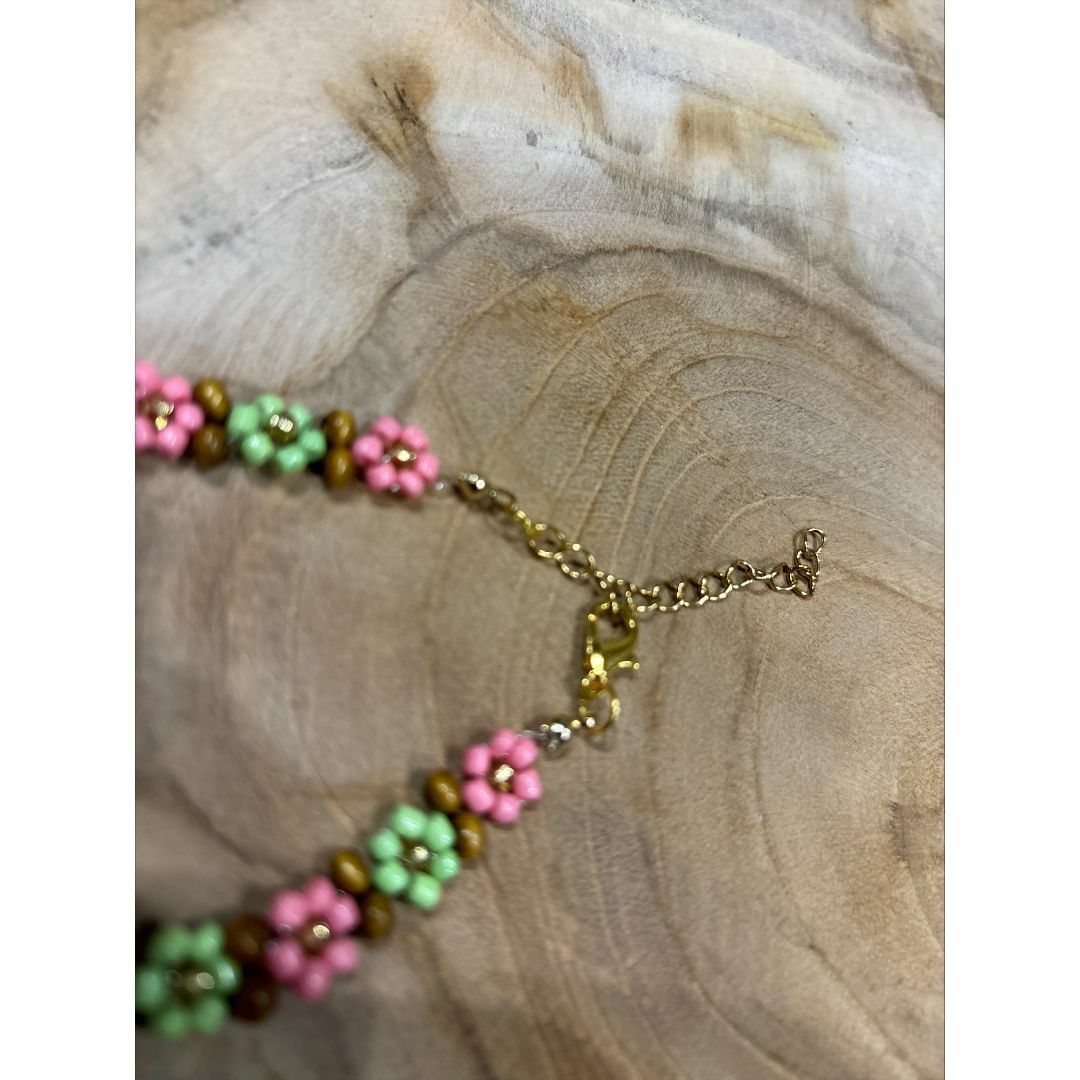 handmade/No.9】ビーズブレスレット&リングセット お花ウッドビーズの